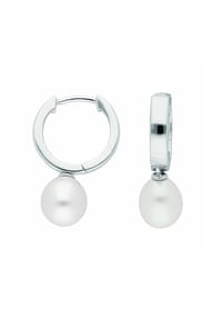 Adelia's - 925 Silber Ohrringe / Creolen mit Süßwasser Zuchtperle Ø 14,6 mm - silber