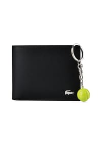 LACOSTE - Geldbörse RFID Schutz Leder 11 cm Geschenkbox - noir kr ball jaune fluo