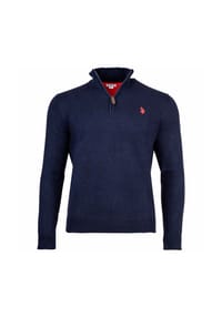 U.S. POLO ASSN. - Herren Strickpullover mit Stehkragen - Half Zip, Logo, Baumwolle - Beige