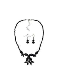 Steuer Modeschmuck - Set Kette Ohrringe Messing Glasstein - Schwarz