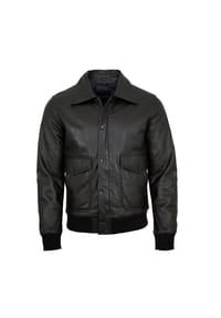 bugatti - Herren Lederjacke Fliegerjacke Lammnappa Lammfellkragen schwarz - schwarz