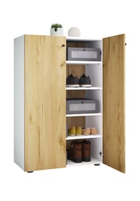 VCM. - Holz-Schuhschrank | Maße: H. 110 x B. 70 x T. 39 cm | Allzweckschrank | 5 Fächer | 2 Drehtüren– Lona - Anthrazit / Honig-Eiche
