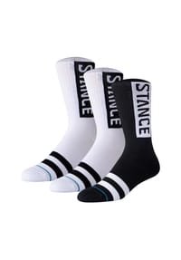 STANCE - Unisex Socken, 3er Pack - OG Crew, Logo, Crew Socken mit Streifen - Schwarz