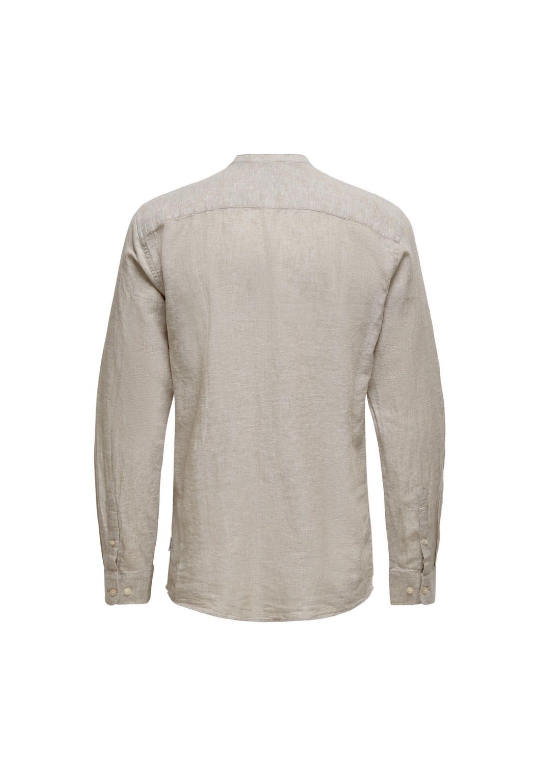 Only & Sons Freizeithemd, Leinenanteil, Slim-Fit, Stehkragen, FüR Herren, Beige, L