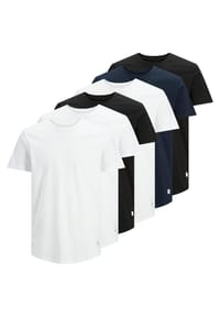 JACK & JONES - Herren T-Shirt, 6er Pack - JJENOA TEE 6PK, Kurzarm, Bio-Baumwolle, einfarbig - Weiß/Marineblau/Schwarz