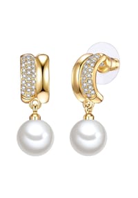 Luluandjane - Damen Ohrringe aus Metall-Legierung in Gelbgold mit Glas und Muschelkernperle - gelbgold