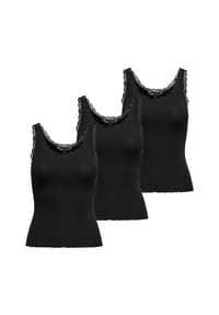 ONLY® - Damen Top 3er Pack - ONLSARA SHARAI LIFEW TANK TOP, Spitze, gerippt, Rundhals, Baumwolle - Schwarz