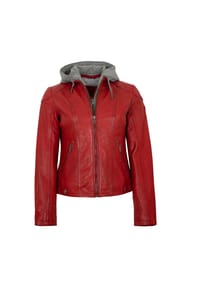 Mauritius LEATHERWEAR - Damen Lederjacke Lammnappa Kapuze rot - rot