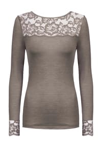 mey - Langarmshirt, florale Spitze, uni, für Damen - 3 SCHWARZ