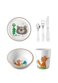 HABA - Geschirr-Set Schüssel, Teller, Becher & Besteck - Dino