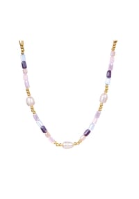 YOKOAMii - Kette mit Anhänger gelbgold Süßwasser-Zuchtperle weiß Glas multicolor - gelbgold