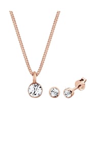 elli. - Schmuckset Kette Stecker Kristalle 925Er Silber - Gold