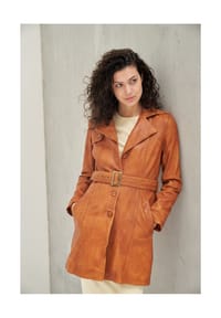 RICANO - Damen Ledermantel Kate, Trenchcoat mit modischem Reverskragen und Gürtel - Cognac