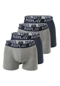 REPLAY - Herren Boxer Shorts, 4er Pack - Trunks, Cotton Stretch - Blau/Schwarz