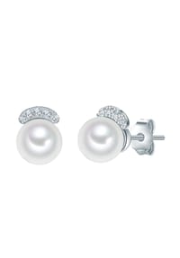 VALERO PEARLS - Damen Ohrringe aus 925/- Sterling Silber in Silber mit Zirkonia und Süßwasser-Zuchtperle - silber