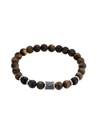 TRUE REBELS - Armband Edelstahl Achat schwarz Tigerauge braun - silber