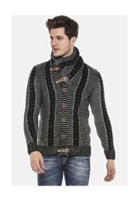 CIPO & BAXX® - Strickjacke mit Knopfleiste, CP215 - BLACK-GREY