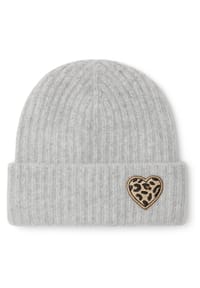 collezione alessandro® - Mütze Leo mit Merinowolle und Leo-Patch - grau