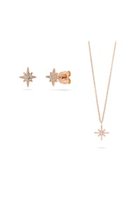 Fiocco JEWELRY - Luna Kette und Luna Ohrringe Zirkonia Brillantschliff weiß, 925 Sterling Silber - gelbgold