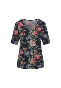 GOLDNER - Elegantes Druckshirt mit Blumenmuster - marine / gemustert