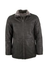 redpoint - Herren Lederjacke Lammleder Kunstfell schwarz - schwarz