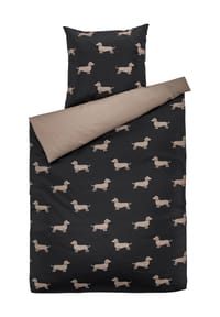 elegante - Mako-Satin-Bettwäsche "Dogs" - SCHWARZ-BEIGE
