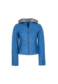 JILANI - Damen Lederjacke Lammnappa Kapuze blau - blau