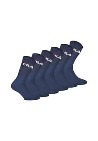 FILA - Unisex Socken, 6er Pack - Crew Socks, Frottee, Tennis, Sport (2x 3 Paar) - Blau