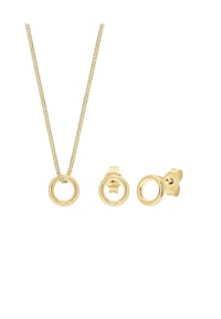 elli. PREMIUM - Schmuckset Kette Ohrstecker Kreis Geo Basic 375 Gelbgold - Gold