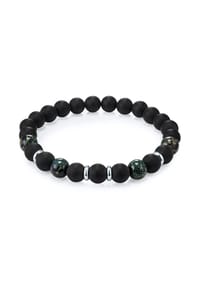 TRUE REBELS - Herren Armband aus Edelstahl in Silber mit Achat - schwarz