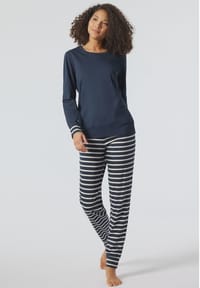 SCHIESSER Essentials Stripes Schlafanzug, Rundhals, Streifen, uni, für Damen Bild 5