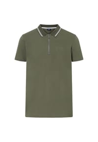 JOOP! JEANS - Herren Poloshirt - Adam, Pique, Reißverschluss, Stretch, Kontraststreifen - Grün
