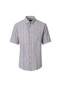 CASAMODA - Herren Leinenhemd Kurzarm gestreift Casual Fit - Blau