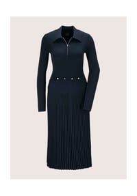 MADELEINE - Strickkleid mit Plissee & Taillenband - marine