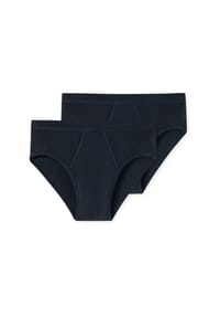 SCHIESSER - Herren Slips 2er Pack - Feinripp, Sportslip, Cotton Essentials, weiß - Blau