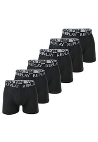 REPLAY - Herren Boxershorts, 6er Pack - Unterhosen, Baumwolle, Logo, einfarbig - Dunkelblau