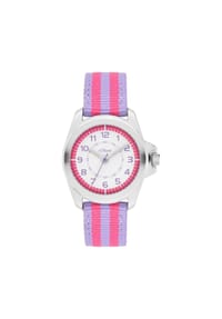 s.Oliver - Armbanduhr mit gestreiftem Canvasband - lila