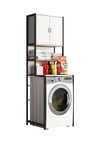 VCM. - Metall Überbauschrank | Waschmaschine | Maße: . 189 x B. 64 x T. 48 cm | Seitenteile aus Metall |  Korpus und Rückwand aus Holz | 1 große und 2 kleine Ablagen | 2 Drehtüren - Edino - Honig-Eiche