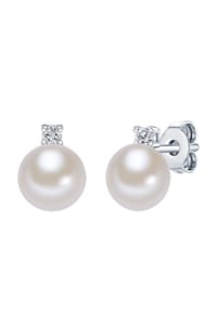 VALERO PEARLS - Damen Ohrringe aus 925/- Sterling Silber in Silber mit Zirkonia und Süßwasser-Zuchtperle - weiß