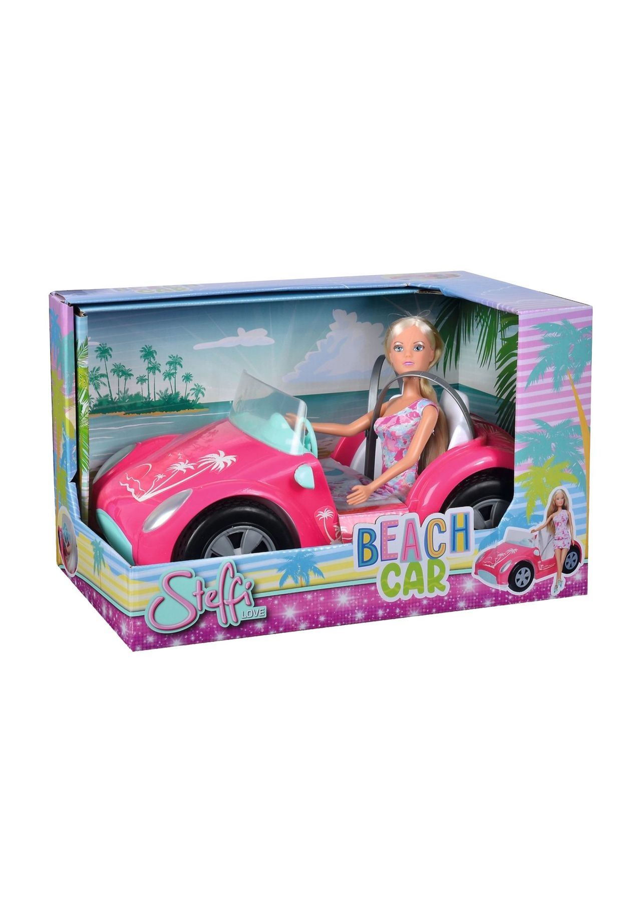 Auto Para Muñecas Sin Pilas Simba Steffi Love Cabriolet Paradise – Coche Convertible Azul Para Muñecas De 29 Cm – A Partir De 3 Años – Con Pegatina Tropical