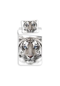 COFI - White Tiger Baumwolle Bettwäsche – Bettbezug 140x200 cm & Kissenbezug - Weiß 140 x 200 cm + 70 x 90 cm