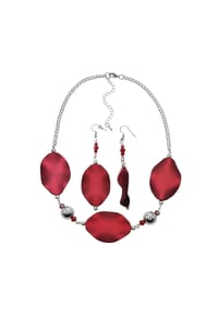 Steuer Modeschmuck - Set Collier Ohrhänger Metall Glasstein - Rot