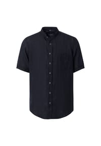 CASAMODA - Herren Leinenhemd Kurzarm uni Casual Fit - Blau