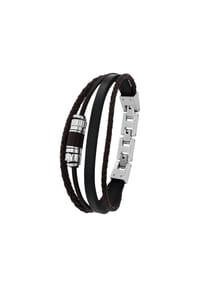 TOM TAILOR - Herren Armband, Leder mit Edelstahl - SILBER