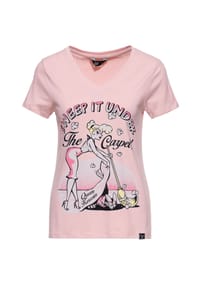 QUEEN KEROSIN - T-Shirt mit humorvollem Frontdesign Sweep It Under The Carpet - rosa