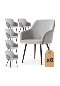 Akord - Estelle Glatte Esszimmerstühle aus Samt, 6er-Set - beige / goldfarbene Beine