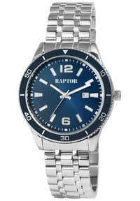 RAPTOR Raptor - Herren Quarz Armbanduhr Brandon mit Edelstahlgliederarmband - 3 ATM - Mineralglas - blau-silber