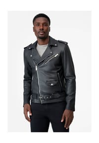 RICANO - Herren Biker-Lederjacke Arturo mit Gürtel, Reverskragen & Schulterklappen - Schwarz