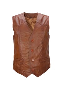 Lolus - Lederweste Ludwig dark cognac Herren Lammnappa Weste mit Knopfverschluss - Dark cognac