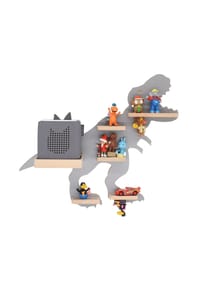 VCM. - My Home - Kinderregal Tier Dinosaurier | hängend für Toniebox und Tonie Figuren | Regal | H. 44 x B. 52 x T. 19 | Wandregal Musikbox und Figuren Aufbewahrung mit Magneteinsätzen | Aufbewahrungsregal Holz Dino - Grau
